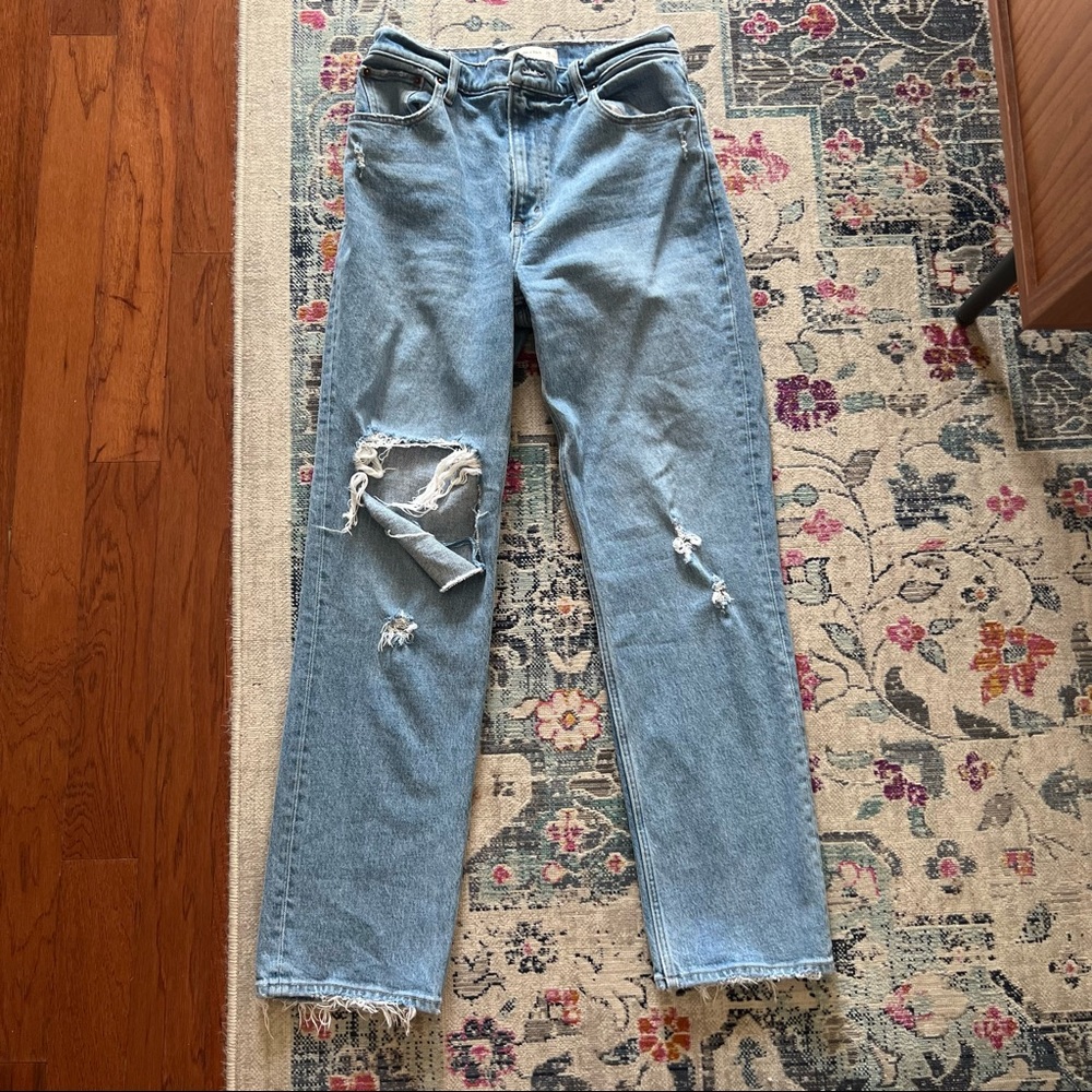 ABERCROMBIE 90s Ultra High-Rise Straight Light Wash Ripped Jeans